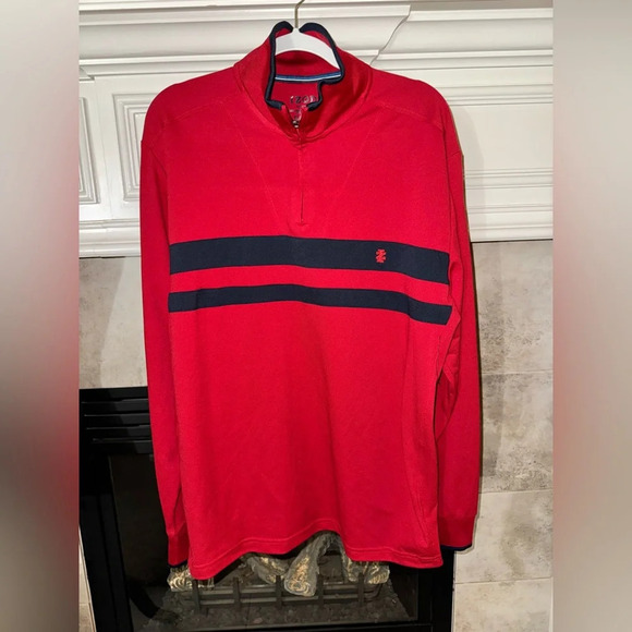 IZOD Men's 1/4 Zip Sweater Performance Wicking UPF-15 Pull Over Red Navy XL - Picture 1 of 7